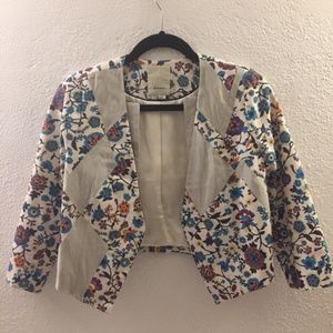 Anthropologie Floral Cropped Blazer